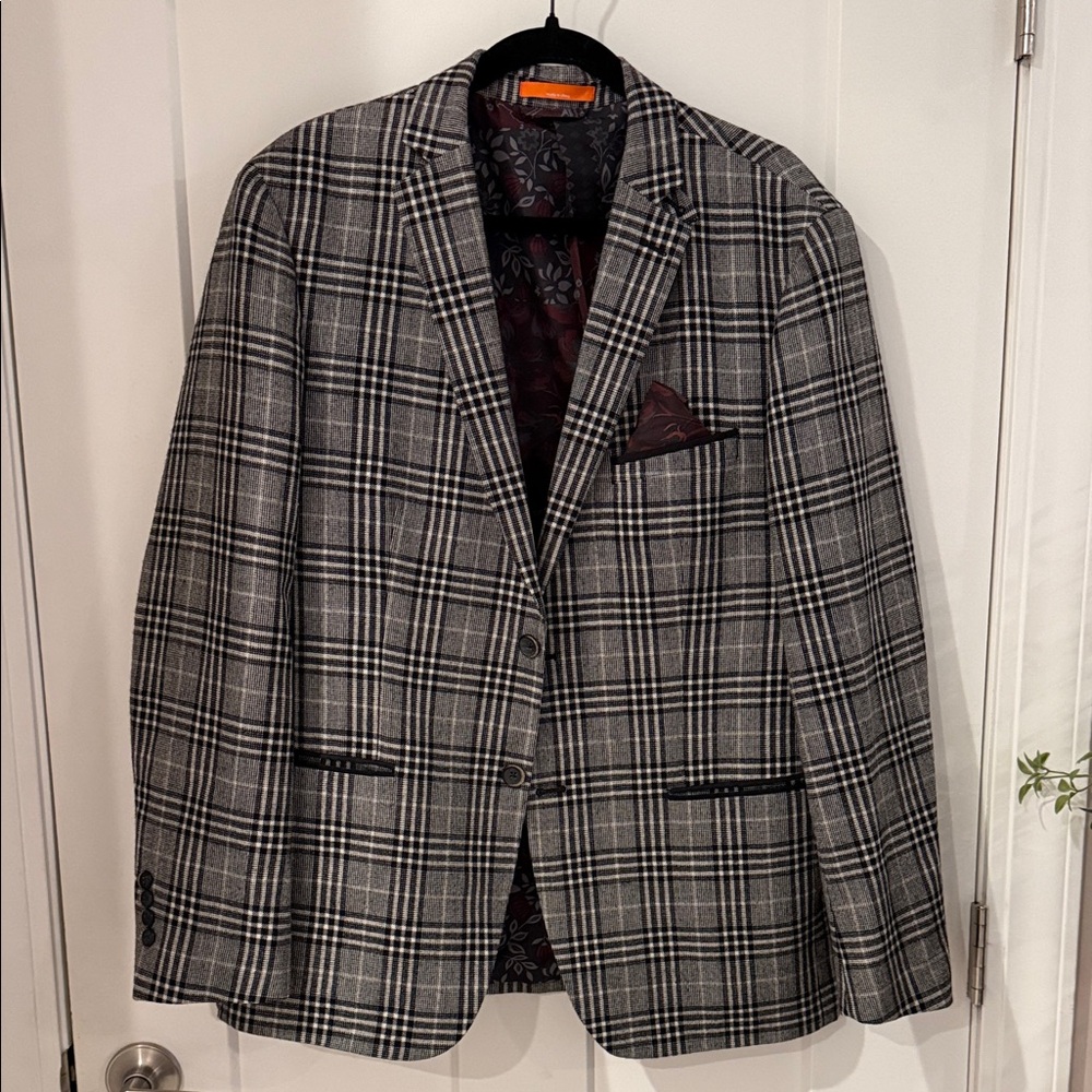 Tallia Men’s Plaid Blazer Sport Coat Gray Check 36R